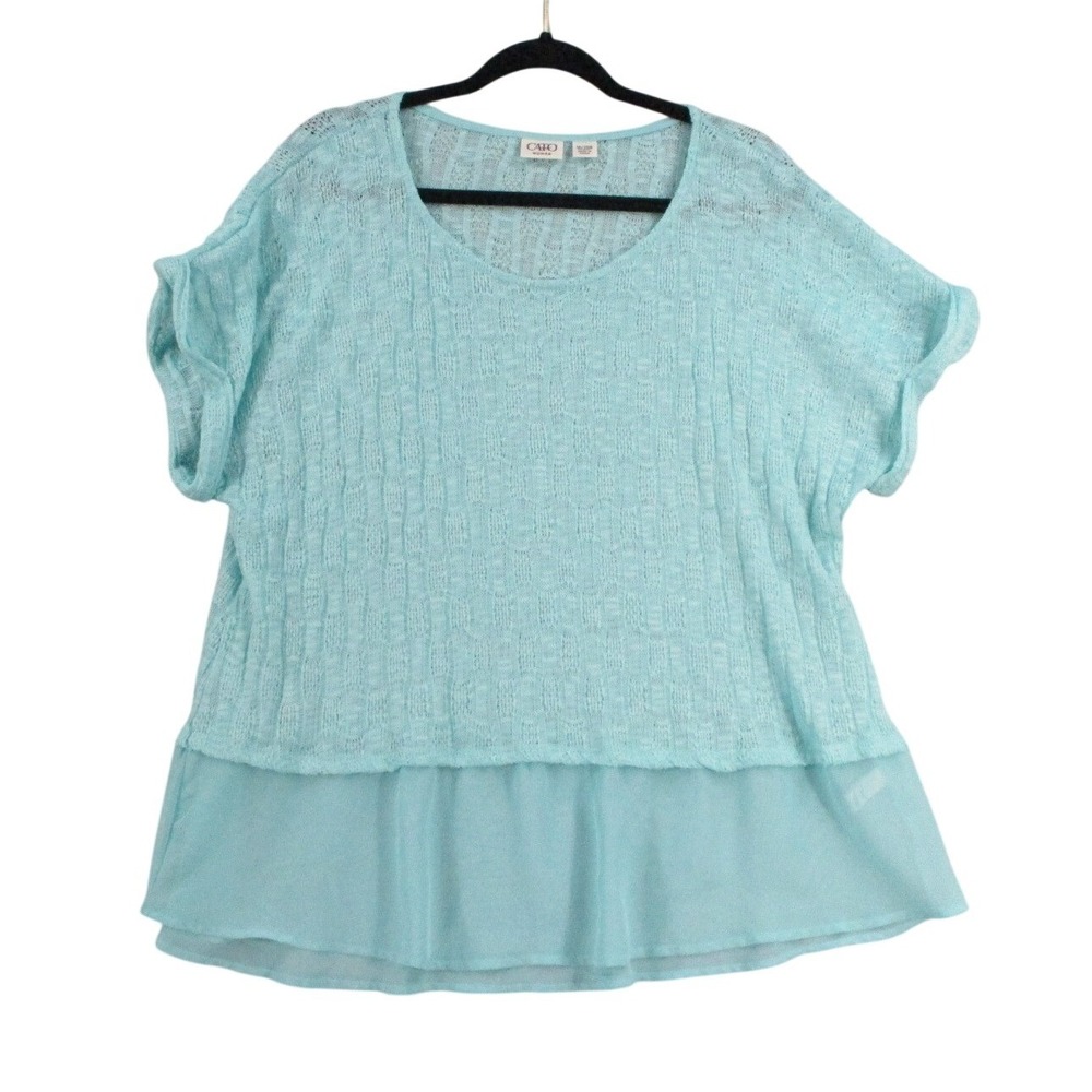 Cato Woman Aqua‎ Blue Textured Knit Chiffon Layered Hem Blouse Plus Size 18/20W